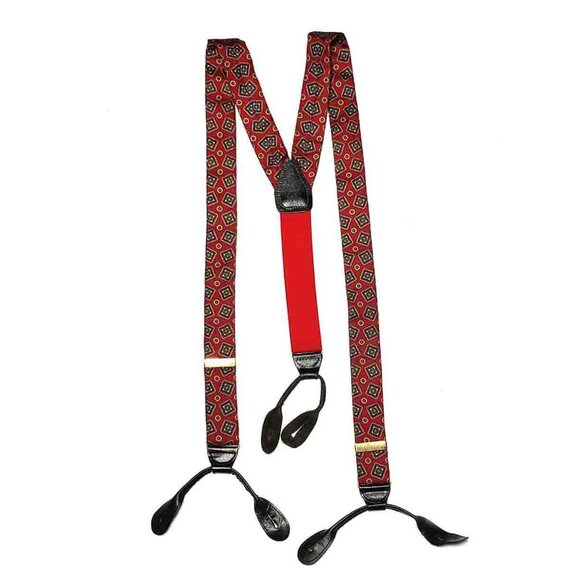 Vintage COS Germany Silk and Leather Suspenders Red Men's OS Adjustable - Picture 1 of 2